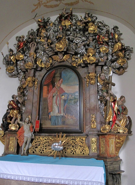 Kamieniec Ząbkowicki, kościół NMP - ołtarz Czternastu Świętych Wspomożycieli Kościoła w kaplicy św. Jana Chrzciciela